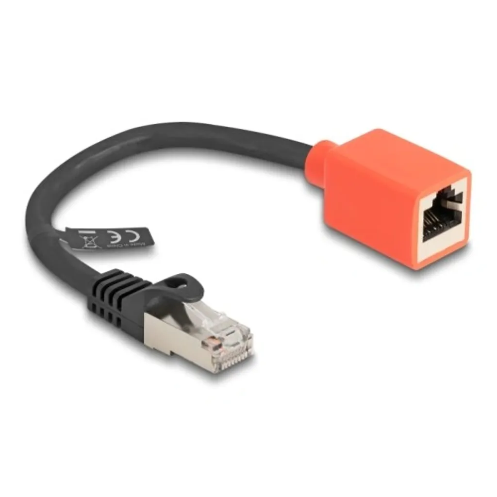 Delock RJ45 enhetsbeskyttelsesadapter, Cat.6A, 20 cm – svart/rød v:6442385