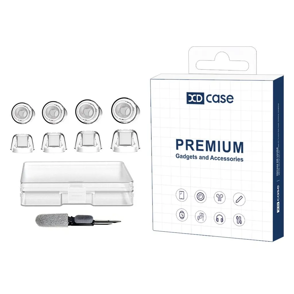 AirPods Pro/Pro 2 Silikonøretupper + Rengjøringsbørste, 4 Par – Gjennomsiktige v:6912150