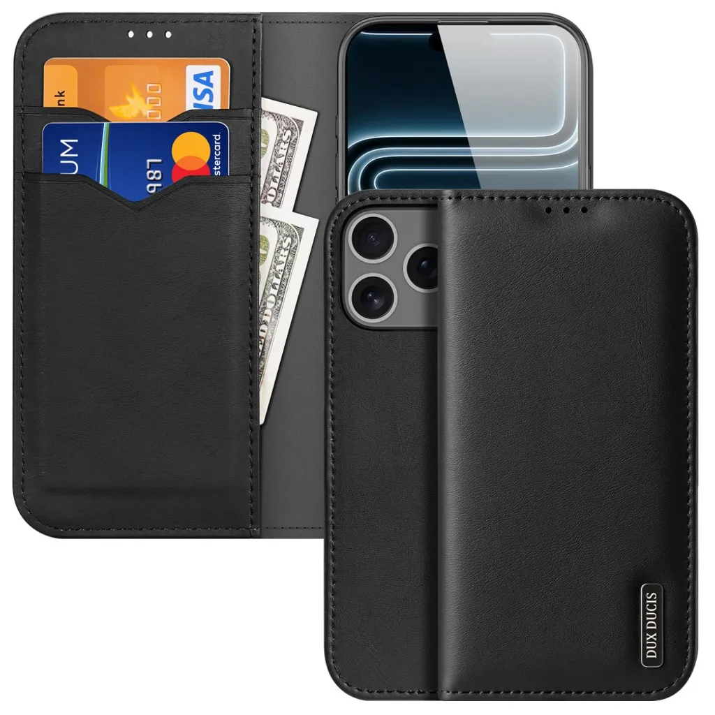 DUX DUCIS iPhone 18 Pro Max Lommeboketui i ekte skinn – Svart v:9375382