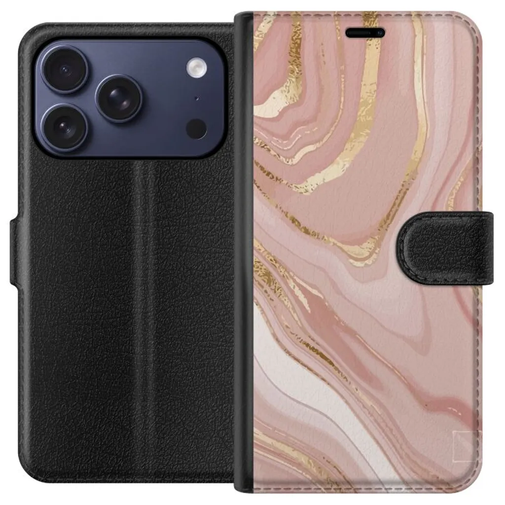 Apple iPhone 17 Pro Sort Lommebokdeksel Ljusrosa marmor v:8056839