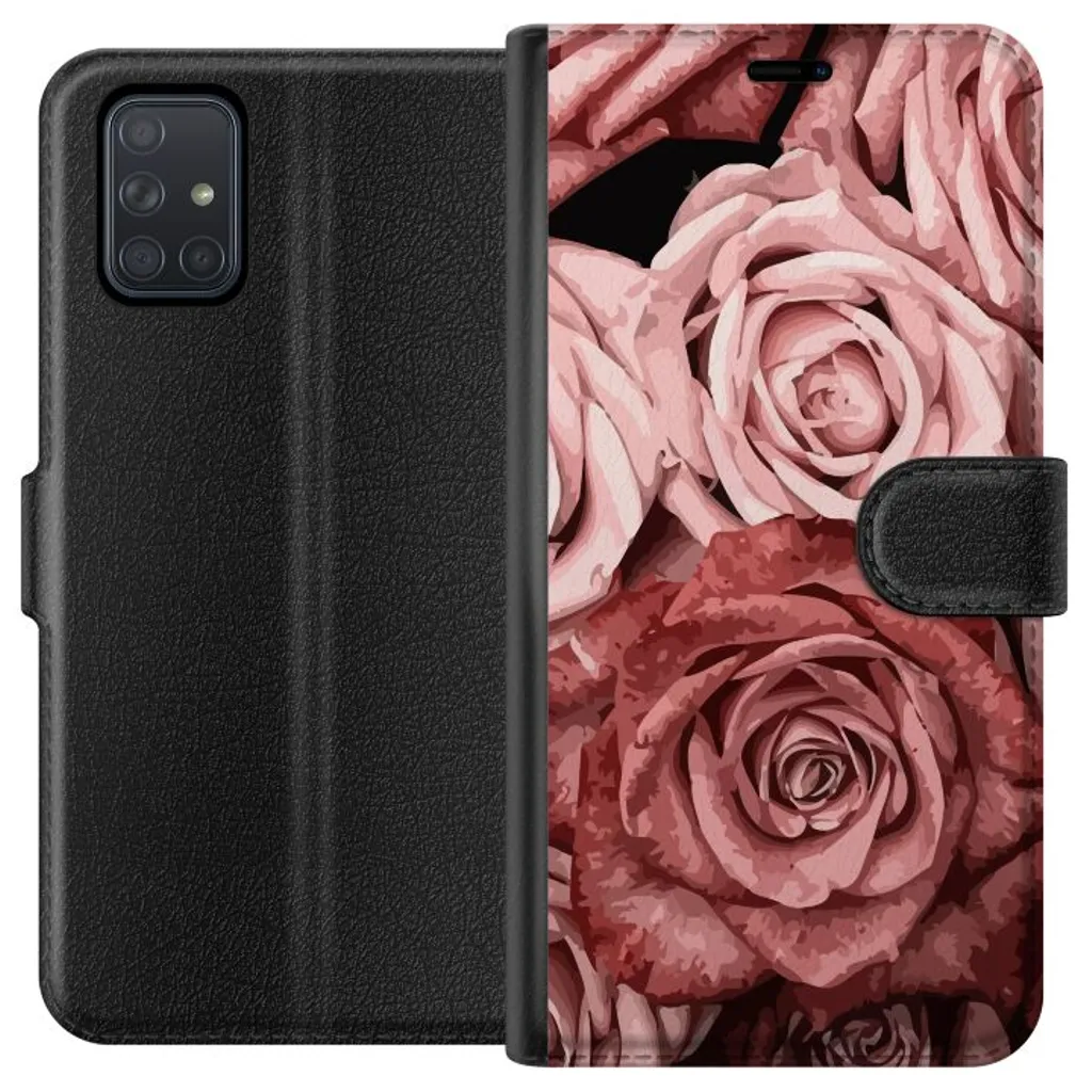 Samsung Galaxy A71 Sort Lommebokdeksel Rosmönster v:5450203