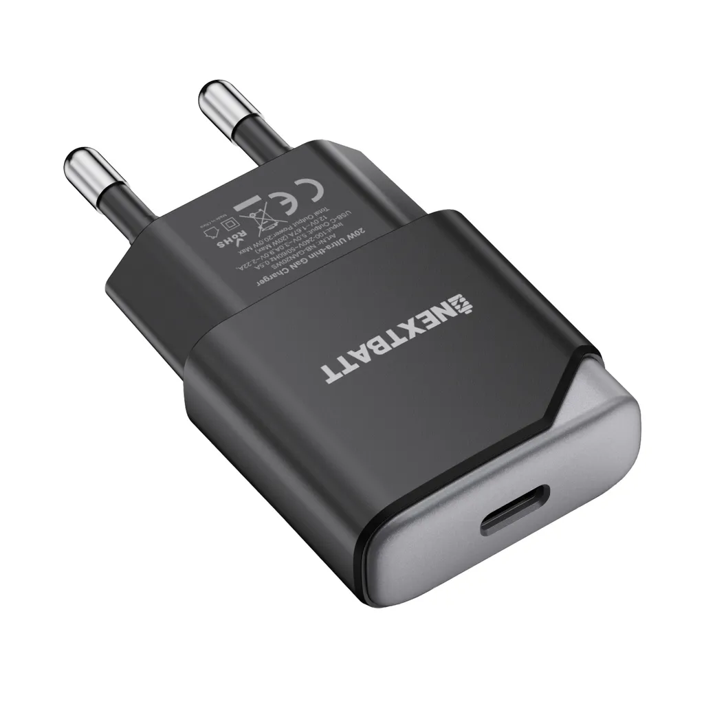NEXTBATT GaN 20W slank hurtiglader USB-C – svart / grå v:9063609