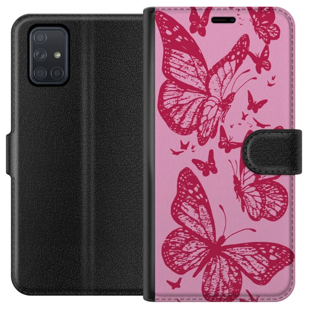 Samsung Galaxy A71 Sort Lommebokdeksel Fjärilar v:9464321