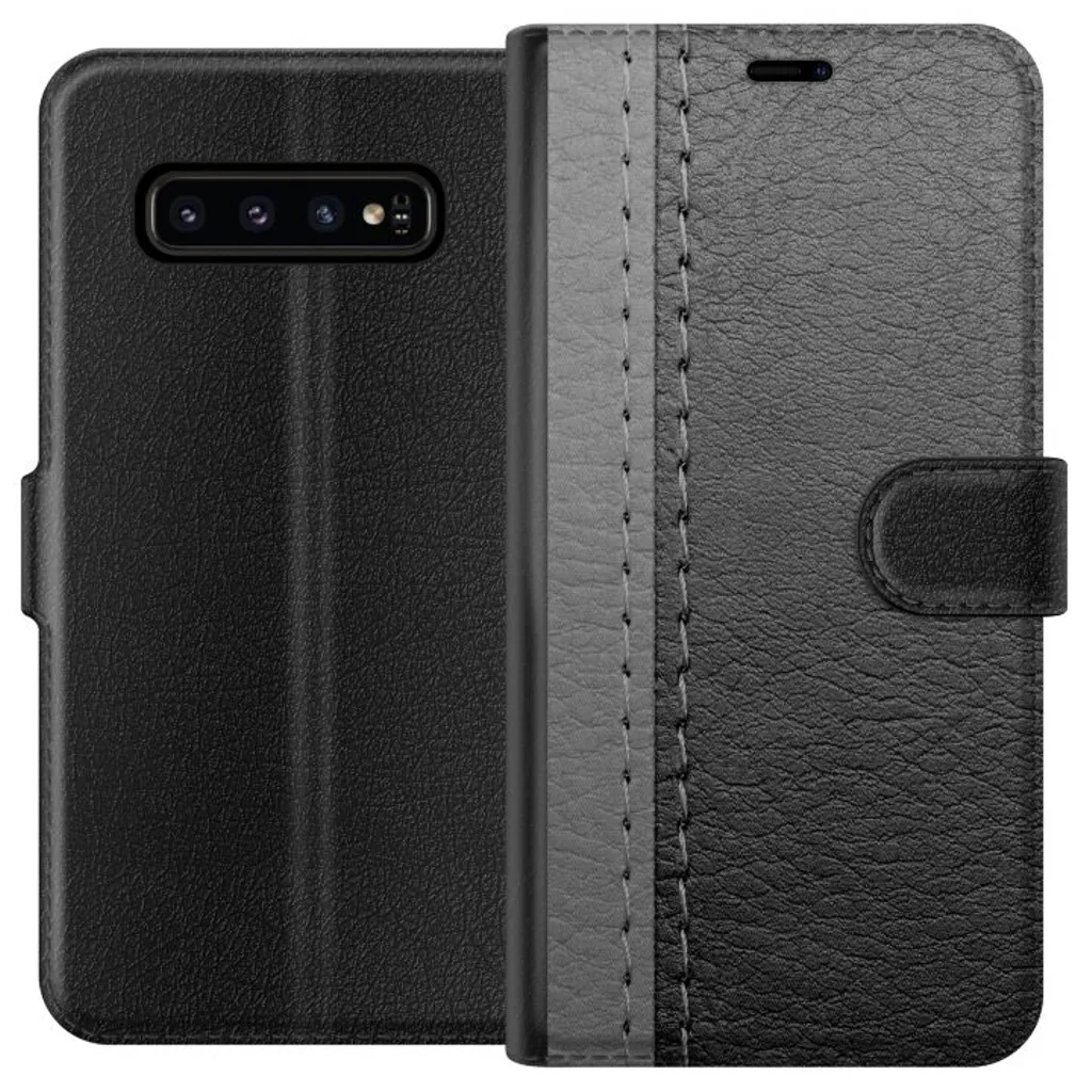 Samsung Galaxy S10 Sort Lommebokdeksel Grått Fake Läder v:1754554