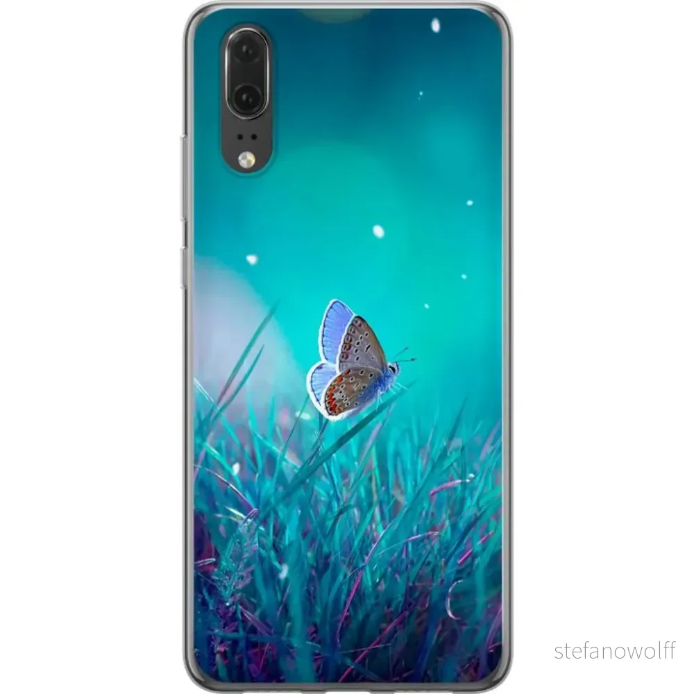 Huawei P20 Gjennomsiktig Telefondeksel Blå fjäril v:6642201