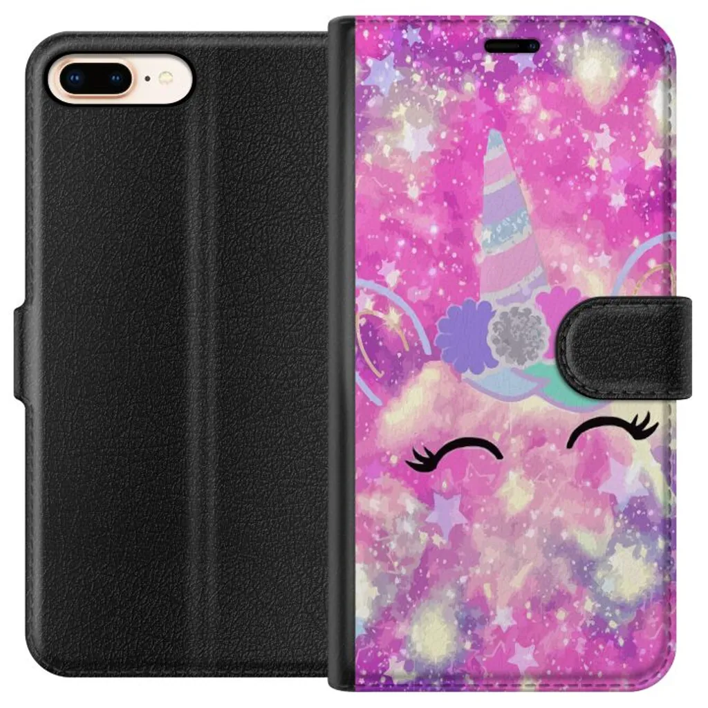 Apple iPhone 8 Plus Sort Lommebokdeksel Glad Enhörning v:5229524