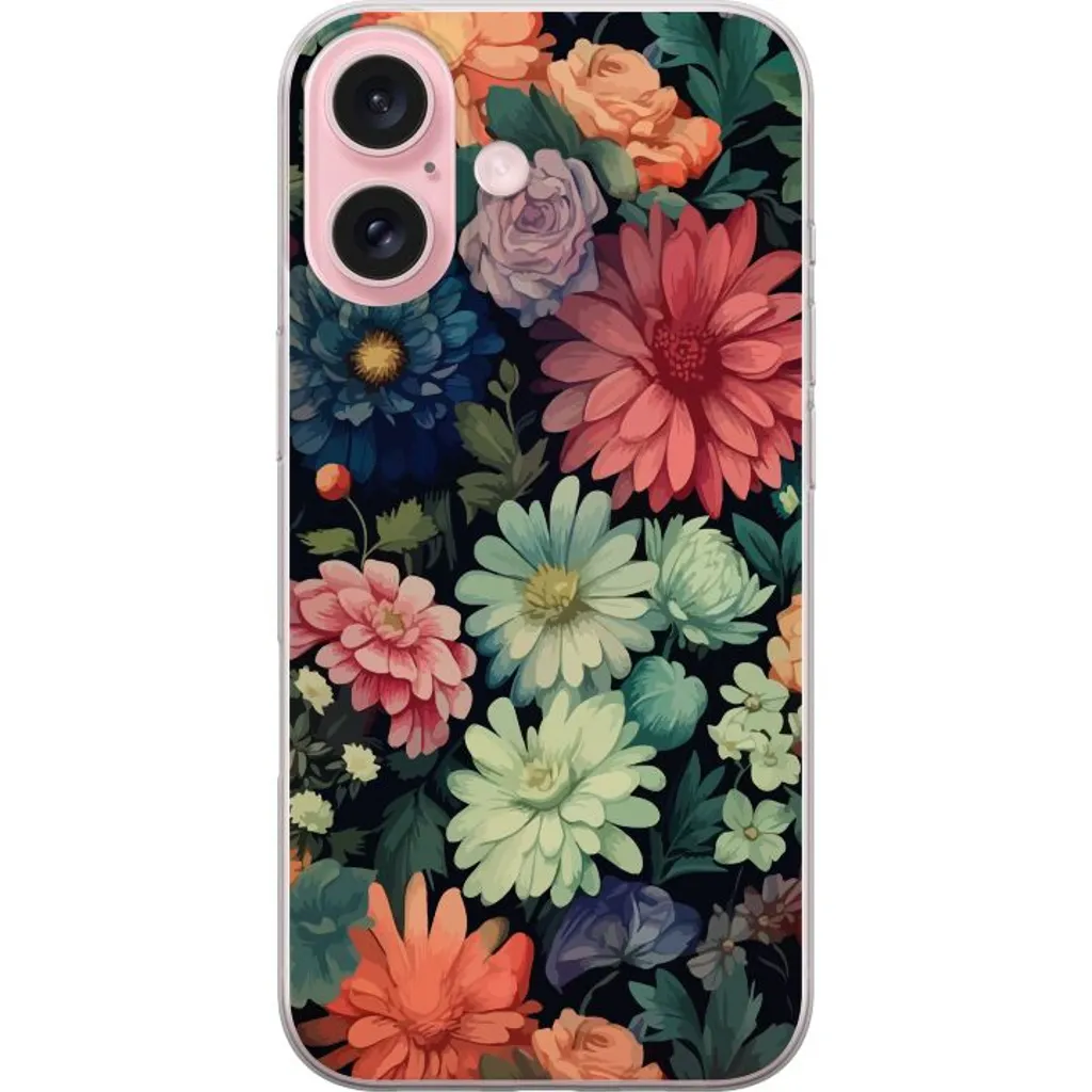 Apple iPhone 16 Gjennomsiktig Telefondeksel Färglada blommor v:8081068