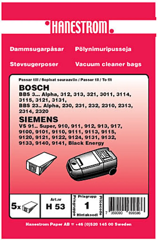 Støvsugerposer til Bosch BBS 23 Alpha 2314 v:4912641