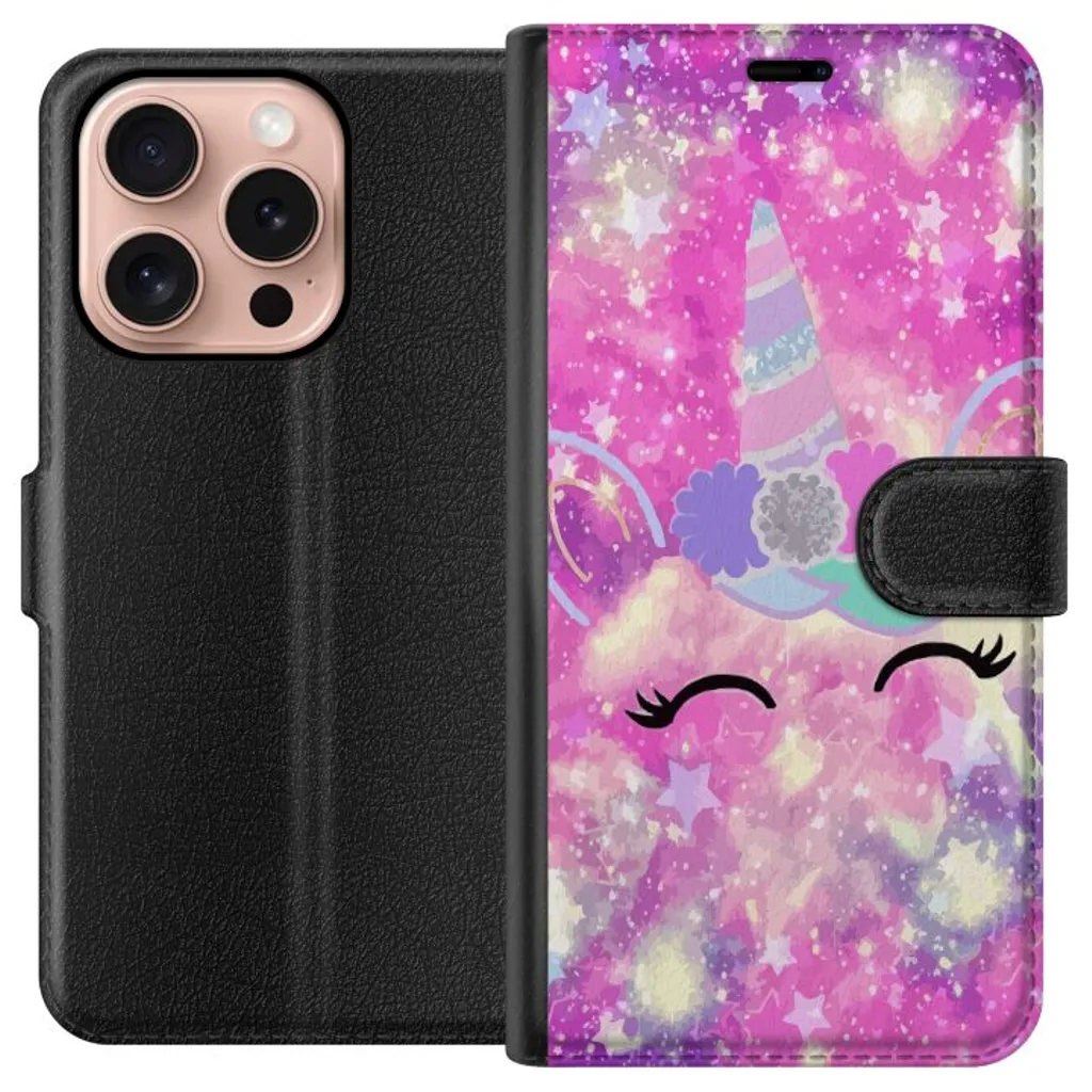 Apple iPhone 16 Pro Sort Lommebokdeksel Glad Enhörning v:1204084