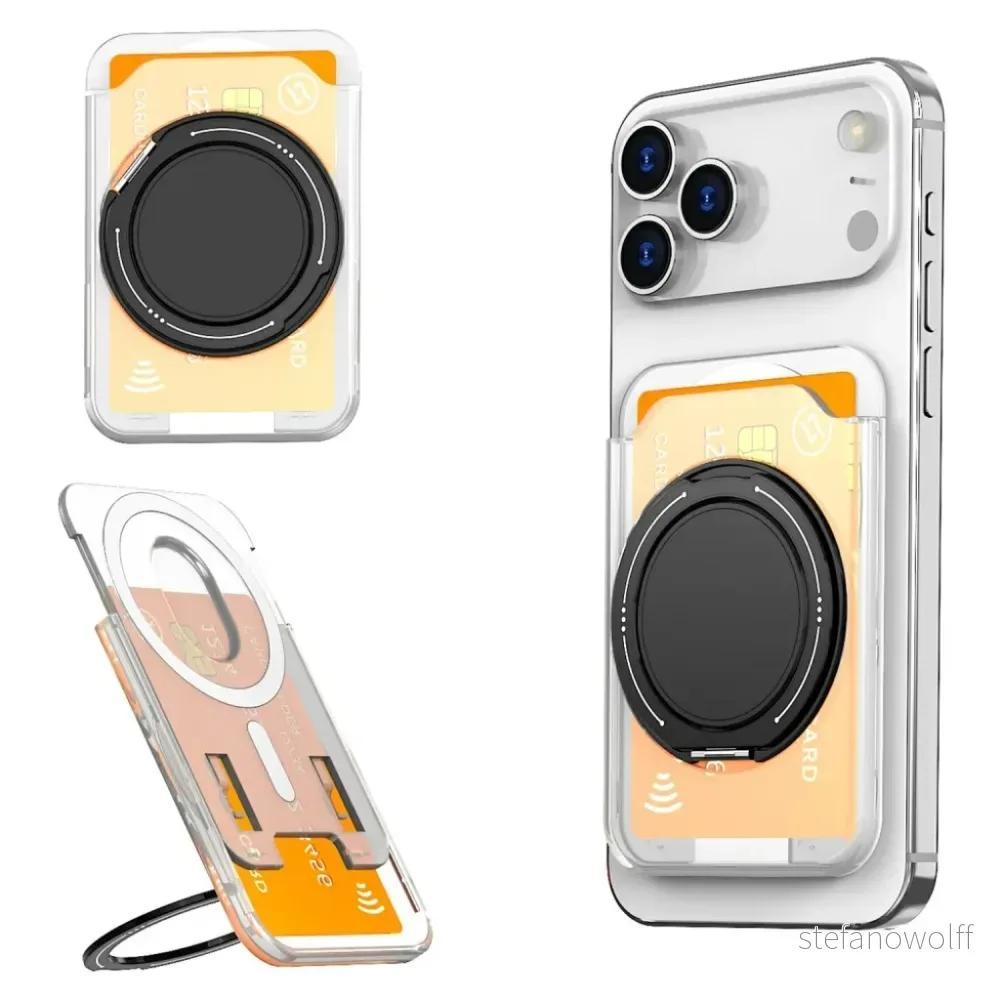 Magnetisk kortholder for mobiltelefon med ringstativ – gjennomsiktig v:4500311