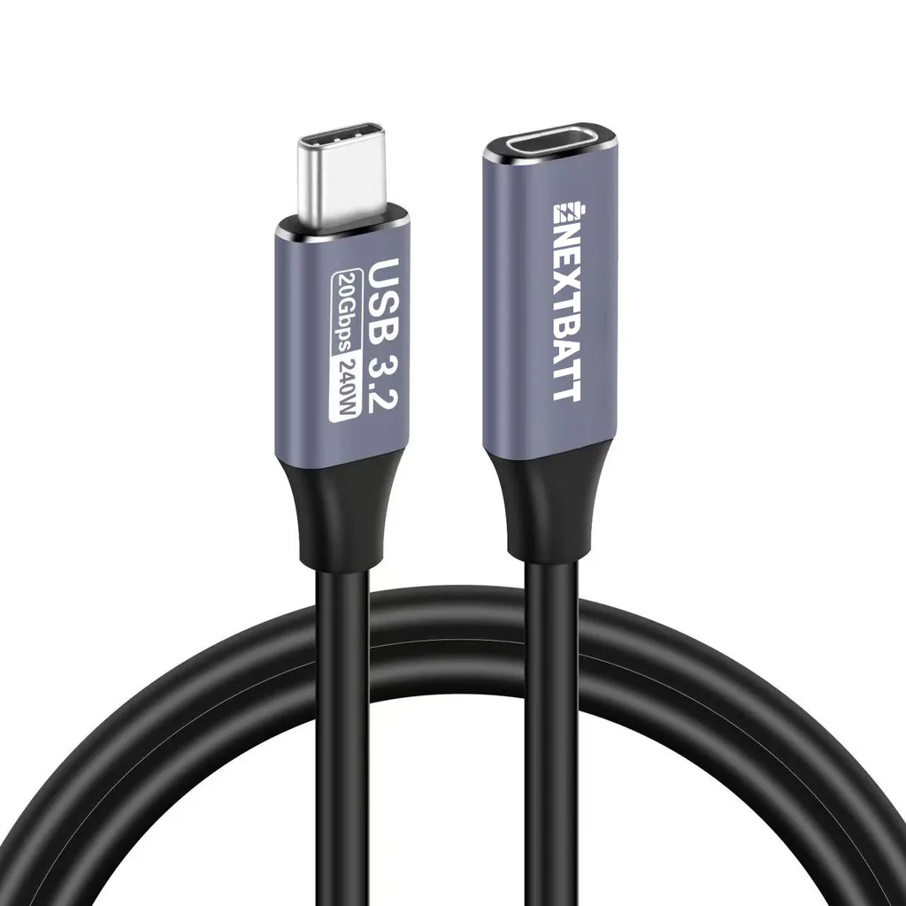 Nextbatt USB-C forlengelseskabel hann til hunn 2m – svart v:1491373