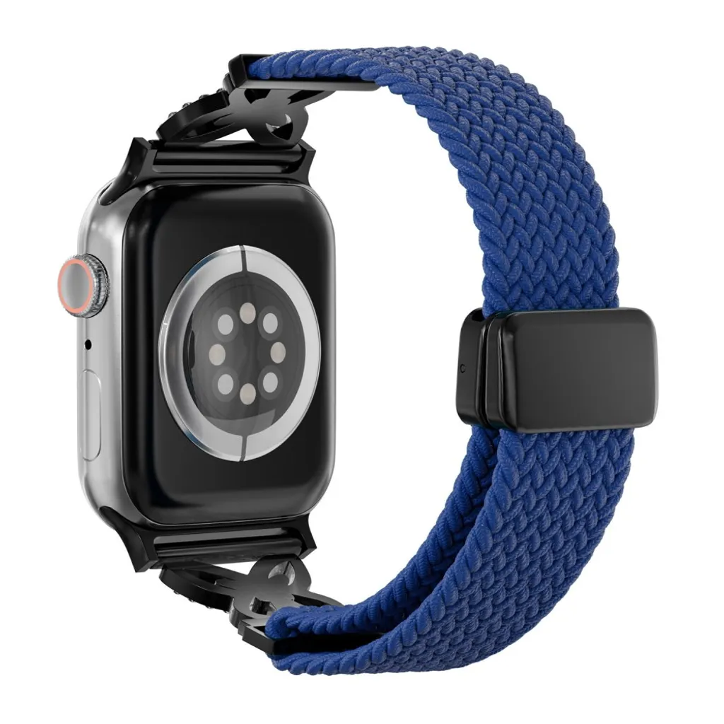 Apple Watch 49/46/44/42mm Flettet nylon klokkerem med rhinstener – Blå v:7461701