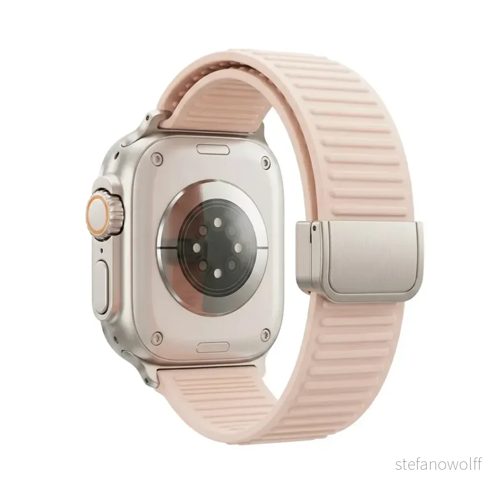 Apple Watch 49/46/44/42mm Silikon klokkerem Magnetisk lukking – Beige v:7759392