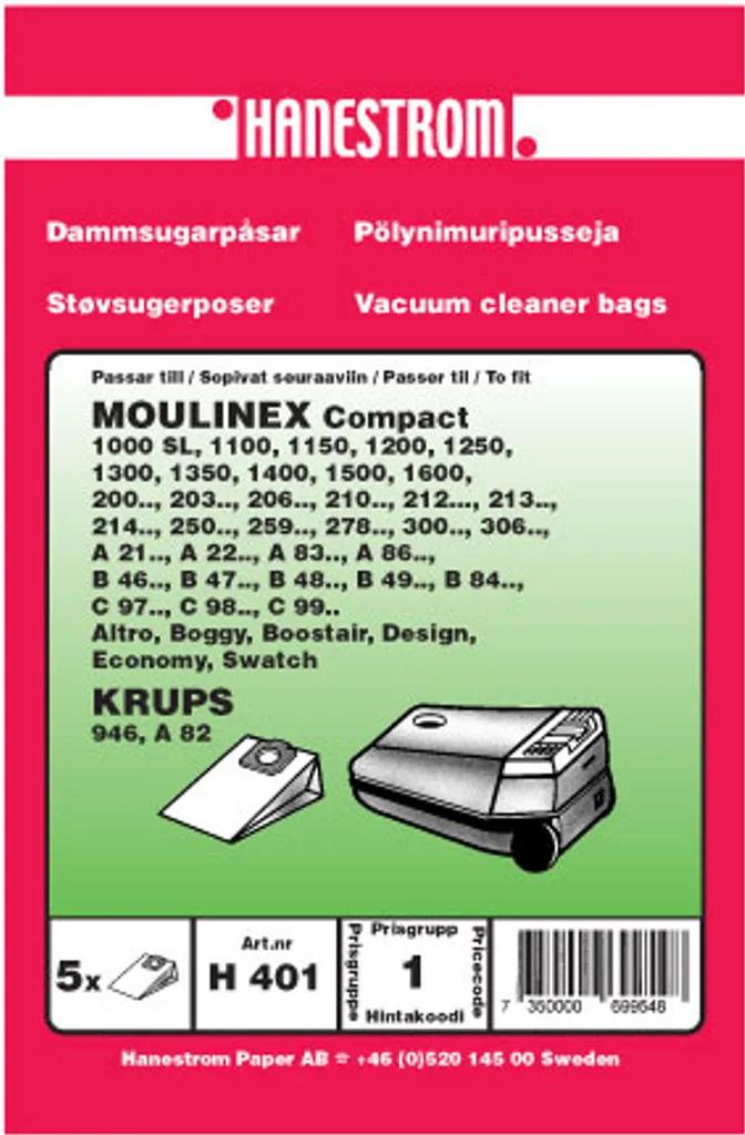 Støvsugerposer til Moulinex Boggy v:9698620