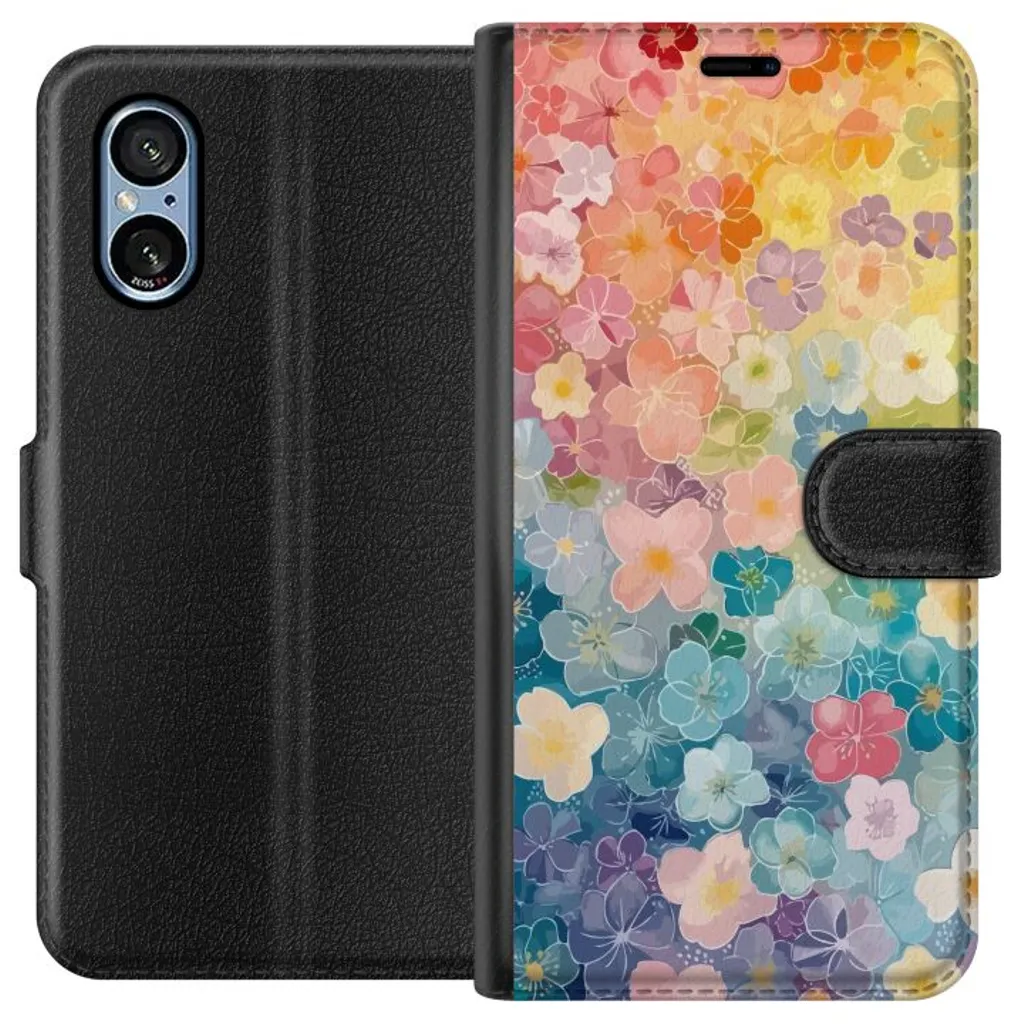 Sony Xperia 5 V Sort Lommebokdeksel Miniatyrblommor v:9335314