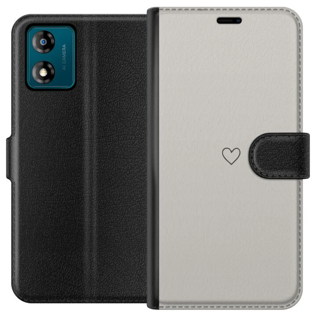 Motorola Moto E13 Sort Lommebokdeksel Grått hjärta v:6044156