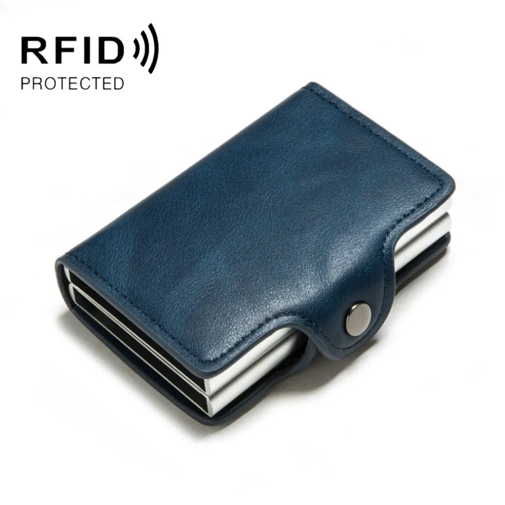 Automatisk pop-up-kortlommebok med metall og RFID-beskyttelse – Blå v:4905679