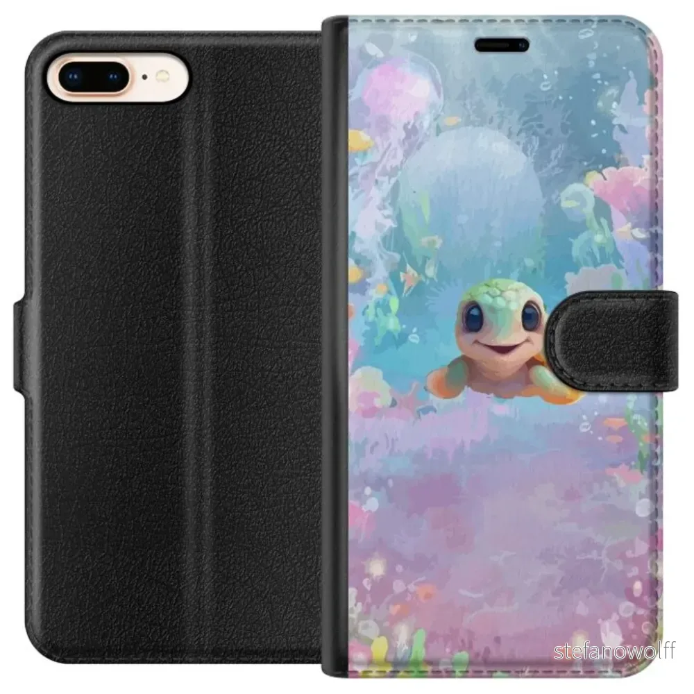 Apple iPhone 8 Plus Sort Lommebokdeksel Glad Sköldpadda v:5924091