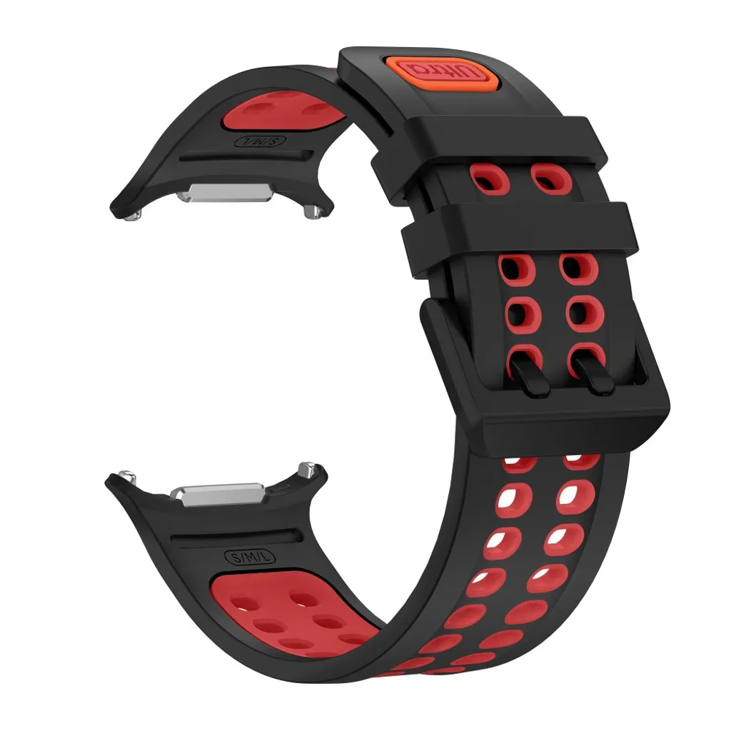 Samsung Galaxy Watch Ultra/Ultra2 Tofarget silikon klokkerem med dobbel spenne – Svart/Rød v:8987855