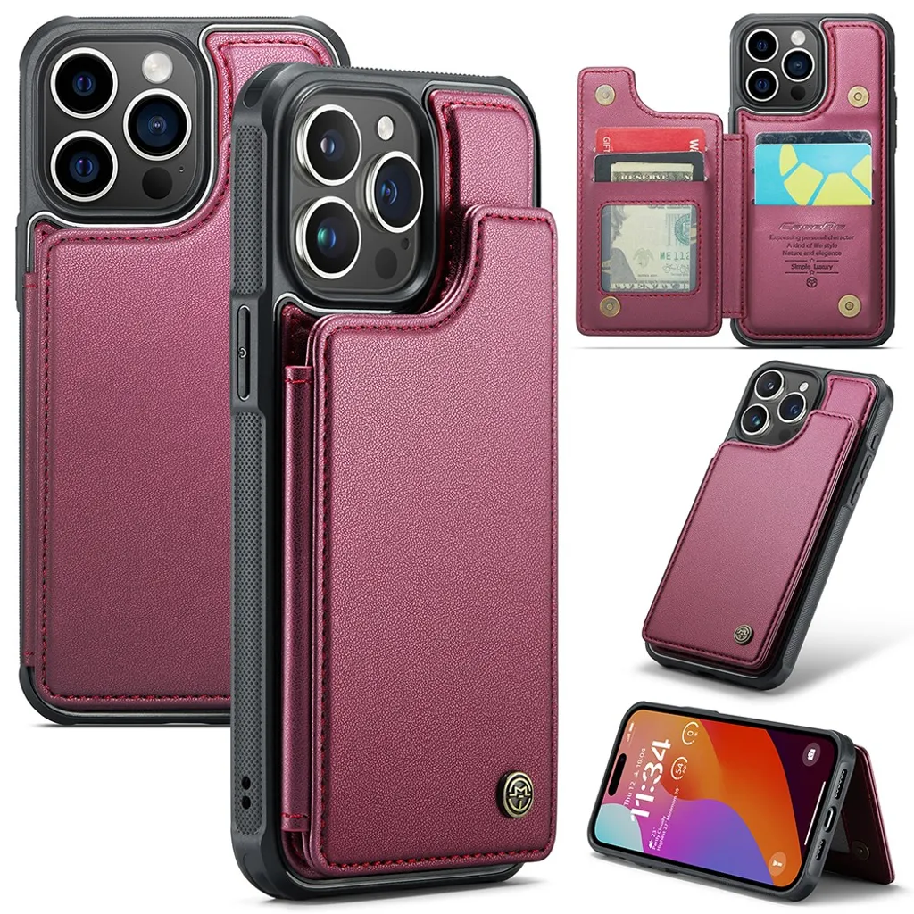 CASEME C22 iPhone 15 Pro Lommebokdeksel RFID-blokkerende – Rød v:6505160