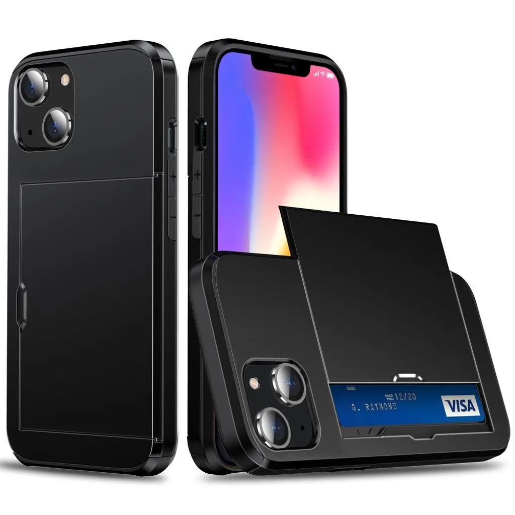 iPhone 14 Plus-deksel med skyvekortholder – Svart v:4791079