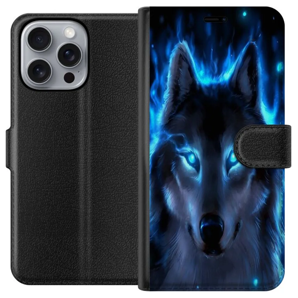 Apple iPhone 16 Pro Max Sort Lommebokdeksel Blå Varg v:7793151