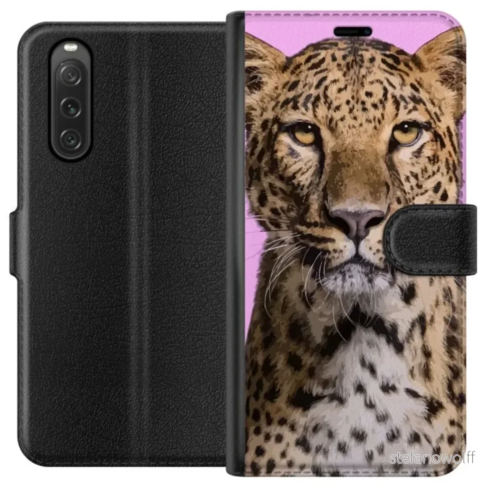 Sony Xperia 10 V Sort Lommebokdeksel Leopard v:8787812