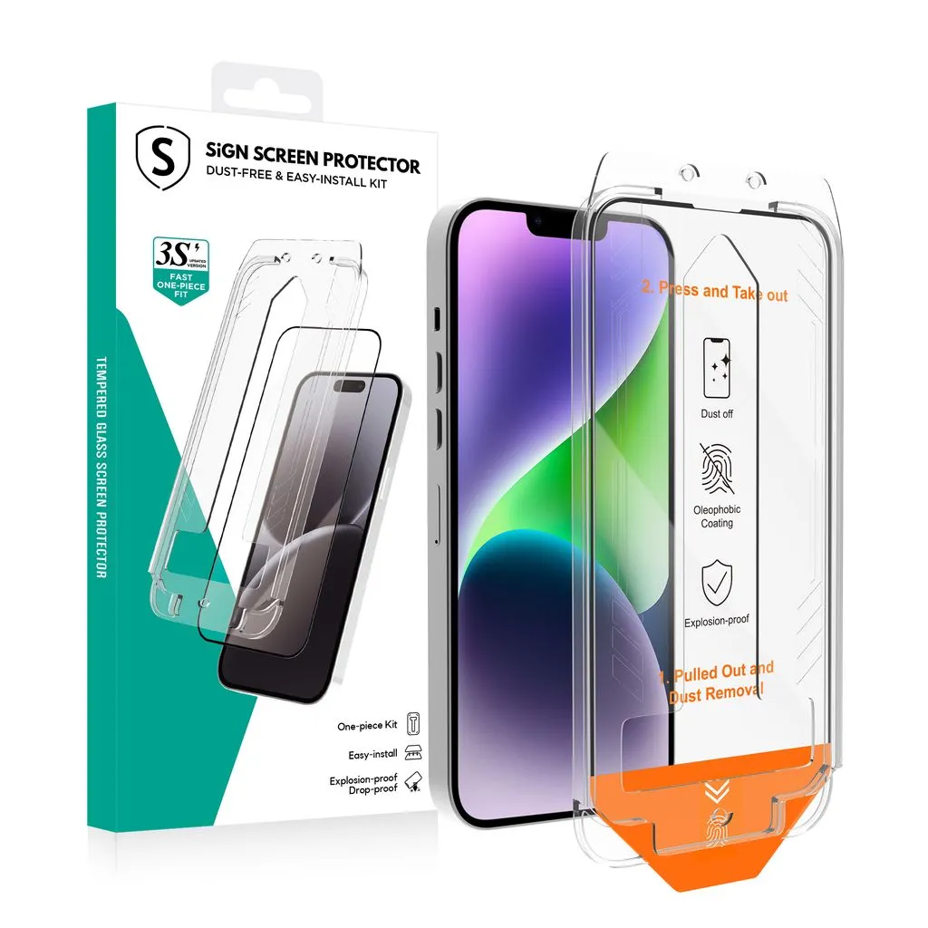SiGN Skjermbeskytter iPhone 17e/16e/14/13/13 Pro – EZ Apply med støvfri applikator, 2-paking v:4254258