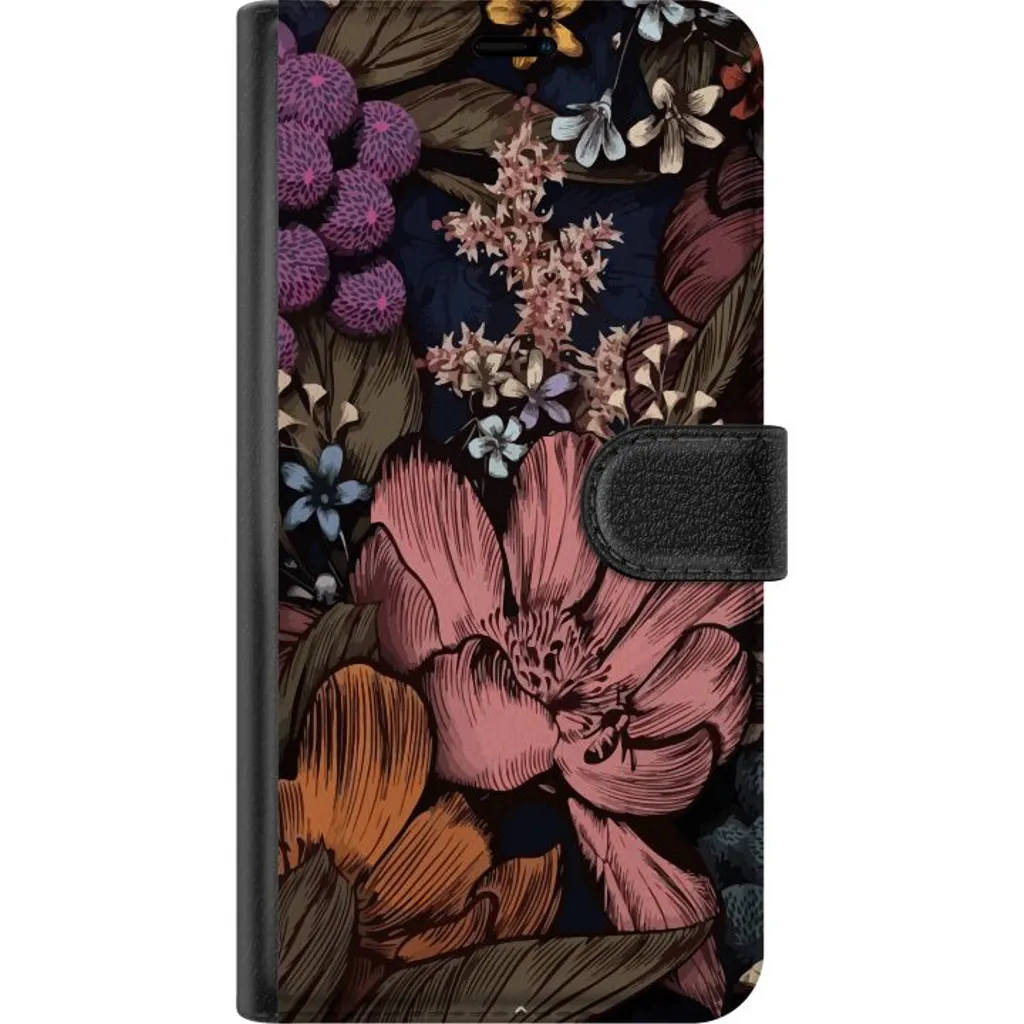 Motorola Edge 50 Fusion Sort Lommebokdeksel Tecknade blommor v:7467841