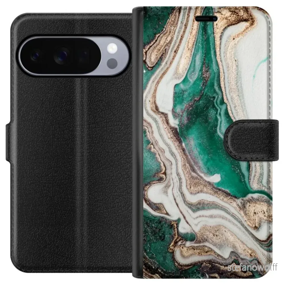 Google Pixel 11 Pro Sort Lommebokdeksel Grön / Guld marmor v:7967294