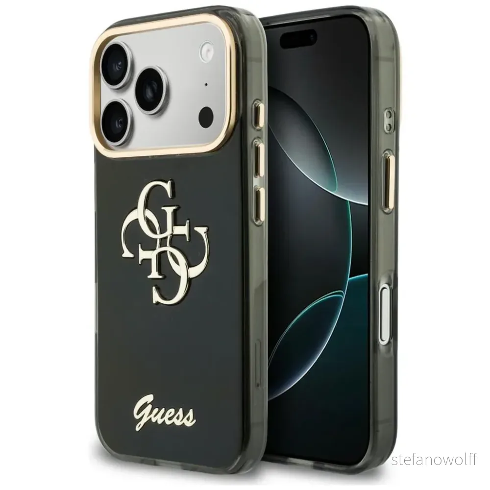 Guess 4G Script Metal Deksel til iPhone 17 Pro/18 Pro – Svart v:6726408