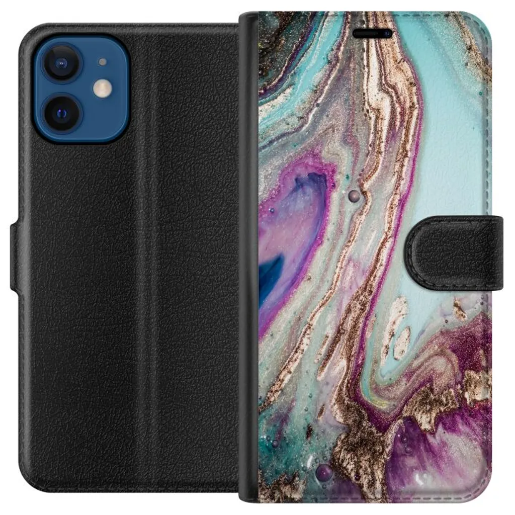 Apple iPhone 12 mini Sort Lommebokdeksel Lila marmor v:5519979