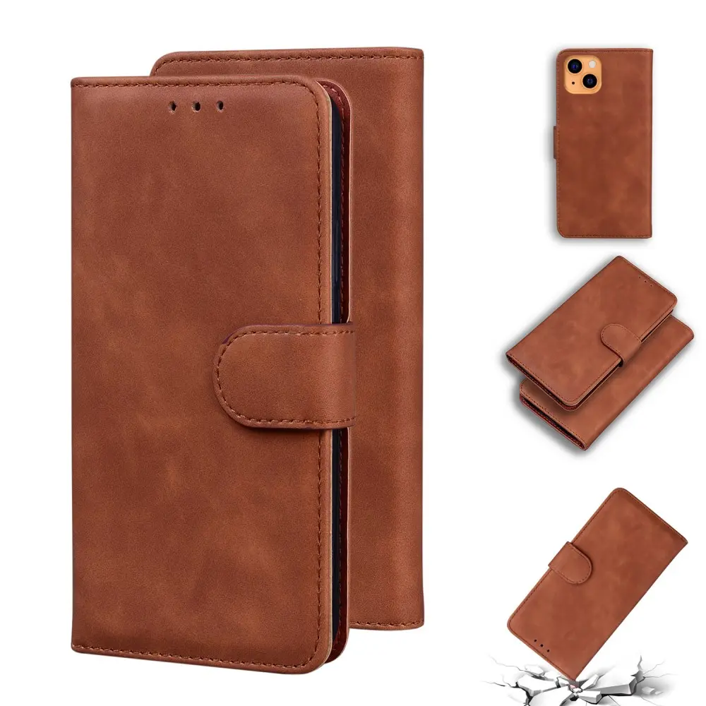 Pure Color Lommeboketui til iPhone 13 – Brun v:2096291 Pure Color Lommeboketui til iPhone 13 – Brun v:2096291
